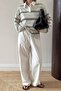 Gray Polo Neck Striped Women's Sweatshirt Sh297