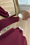 Slit Detail Collar Stoned Mercerized Hijab Suit - Burgundy - 3