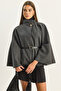 Women's Anthracite Gold Button Detailed Belted Poncho 2712 60261570 - 3