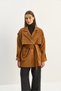 Women's Camel Kruaze Collar Aller Detailed Epaulet Belted Pocketed Suede Trench Coat 99007 60283661 - 5