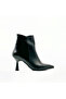 Black Thin Heeled Patent Leather Detailed Women's Boots – 7 cm Heels, Genuine Leather Lining