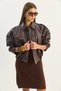 Women's Bitter Brown Epaulet Detailed Oversize Faux Leather Bomber Jacket with Pockets 1055 60283650 - 2