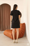 Black Suede Crew Neck Stone Embroidered Mini Dress |   Slim Fit Short Sleeve Above Knee Casual Daily Stylish Dress |   Pocket Detailed Stone Detailed Suede Women's Dress - 8