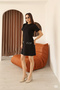 Black Suede Crew Neck Stone Embroidered Mini Dress |   Slim Fit Short Sleeve Above Knee Casual Daily Stylish Dress |   Pocket Detailed Stone Detailed Suede Women's Dress - 4