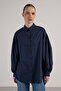 Women's Navy Blue Pleated Pocket Detailed Oversize Shirt 30062 - 7