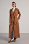 Women's Tan Diving Suede Full Length Trench Coat 30041 - 7