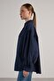 Women's Navy Blue Pleated Pocket Detailed Oversize Shirt 30062 - 3