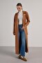 Women's Tan Diving Suede Full Length Trench Coat 30041
