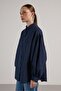 Women's Navy Blue Pleated Pocket Detailed Oversize Shirt 30062 - 4
