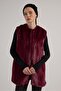Women's Burgundy Long Lined Fur Vest 30072 - 4