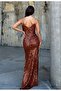 Women's Strap Slit Pulpayet Sequin Fabric Low-Cut Back Mesh Drawstring Zipper Evening Dress Tile - 4