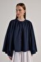 قميص نسائي بتصميم كبير الحجم ورباط باللون الأزرق الداكن 30018 - 6