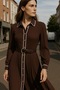 Maxi Length Pleated Buttoned Woven Dress with Belt Detail AW25EL0016 - 3