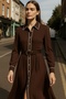 Maxi Length Pleated Buttoned Woven Dress with Belt Detail AW25EL0016 - 4