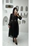 Double-Breasted Collar Dress with Silvery Belt Detail - 2
