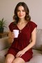 Women's Burgundy Side Slit Buckled V-Neck Mini Beach Dress - 8