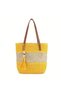 Medium Size Yellow-Cream Color Zippered Lined Straw Bag