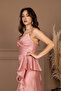 Organza Satin Back Drawstring Long Evening Dress - Powder - 3