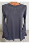 Er Clothing Winter Cotton Combed Cotton Blouse Long Sleeve Crew Neck Stone Gray - 2