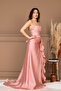 Organza Satin Back Drawstring Long Evening Dress - Powder - 6