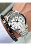 Men's Wristwatch with Calendar Silver Color 10 Atm Water Resistance Phosphorescent Steel Case 2491.02Mr