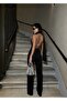Women's Black High-Waist Rhinestone-Embellished Palazzo Design Jeans Pants - 4