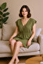 Night Women's Khaki Side Slit Buckle V-Neck Mini Beach Dress - 4