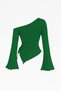 Women's Green Long Spanish Sleeve Asymmetrical Collar Side Tie Draped Blouse - 2