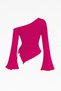 Women's Fuchsia Long Spanish Sleeve Asymmetrical Collar Side Tie Draped Blouse - 2