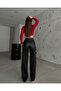 Women's high waist front zipper side pocket detailed leather cargo pants - 3
