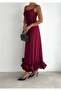 Ruffle Detailed Adjustable Straps Zippered Maxi Length Evening Dress Stylish Night - 6