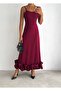 Ruffle Detailed Adjustable Straps Zippered Maxi Length Evening Dress Stylish Night - 3