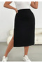 Women's Plus Size Elastic Waist Single Side Slit Midi Pencil Stretchy Crepe Skirt