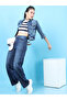 Women Wide Leg Contrast Panel Jeans - 4