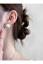 Silver Floral Decor Embellished Earrings with Faux Pearl - 4