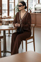 Cut Line Jacket Set H25306 Brown - 4