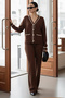 Cut Line Jacket Set H25306 Brown - 5