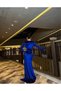 Flexible velvet fabric double breasted neckline shoulder stone embroidered belt detailed evening dress 583094 cobalt blue - 3