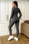 Women's Light Anthracite Ribbed V-Neck Crop Top and High Waist Leggings Set - 2