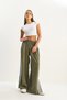 Women's Khaki Striped Elastic Waist Pocket Detailed Seasonal Palazzo Trousers 8585 60283690 - 6