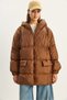 Women's Brown Hooded Oversize Bat Sleeve Puffer Coat 60283686 - 5