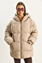 Women's Beige Hooded Oversize Bat Sleeve Puffer Coat 60283686 - 6