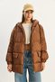 Women's Brown Hooded Oversize Bat Sleeve Puffer Coat 60283686 - 2