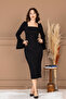 Otriş Detailed Square Neck Pencil Long Dress - Black