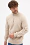 Men's Beige Standard Fit Regular Cut Cotton Half Zipper Stand Collar Cotton Sweatshirt - 6