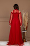 Tulle Long Dress with Flywheel Detail - Red - 7