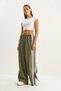 Women's Khaki Striped Elastic Waist Pocket Detailed Seasonal Palazzo Trousers 8585 60283690 - 3