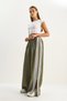 Women's Khaki Striped Elastic Waist Pocket Detailed Seasonal Palazzo Trousers 8585 60283690 - 5