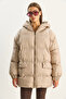 Women's Beige Hooded Oversize Bat Sleeve Puffer Coat 60283686 - 5