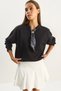 Women's Black Scarf Detailed Cotton Ottoman Sweatshirt 6931 60283689